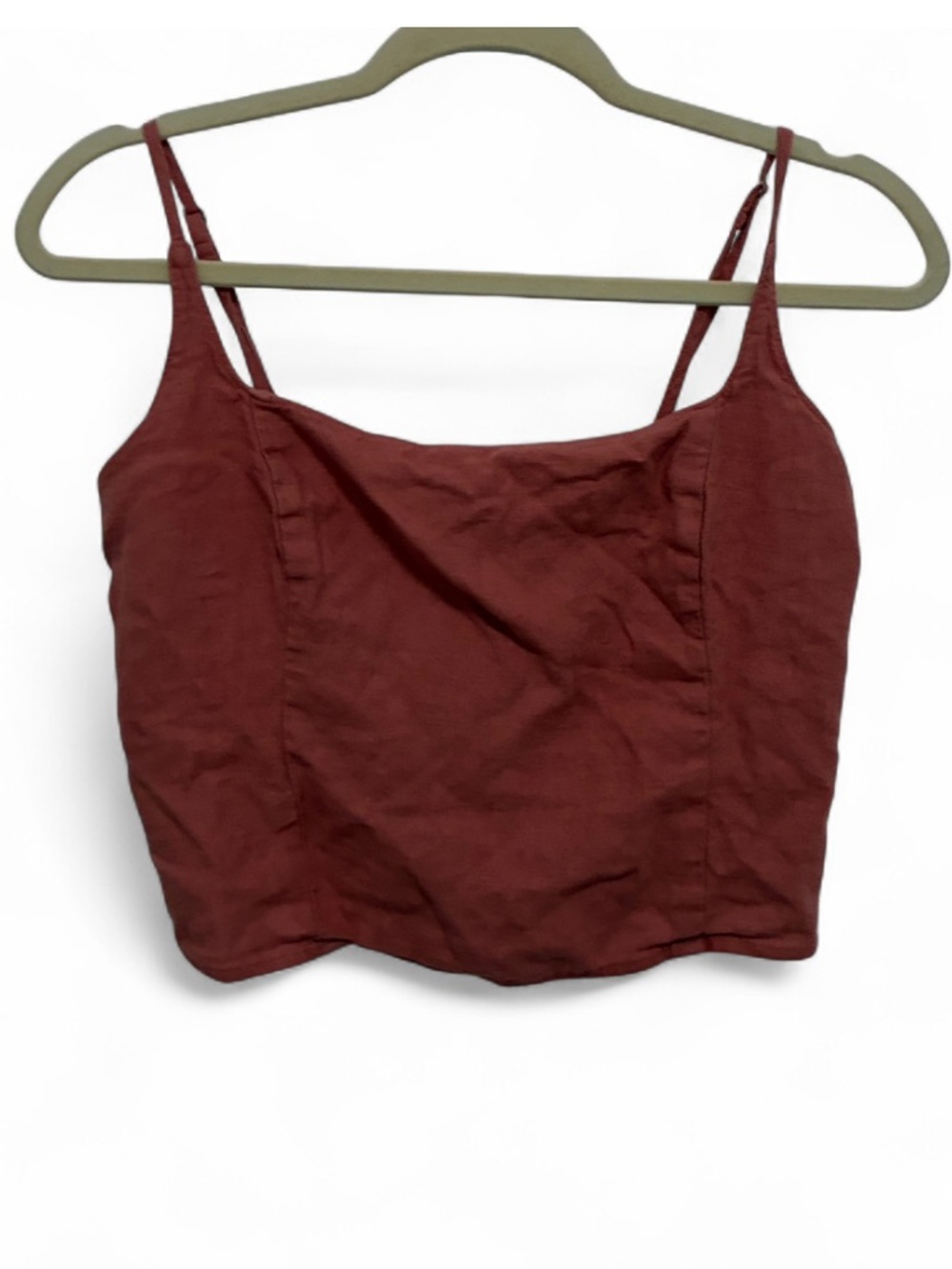 Abercrombie and Fitch Dusty Red Spaghetti Strap Smocked Back Crop Top
